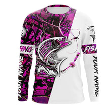 Load image into Gallery viewer, Custom Striped Bass Long Sleeve Fishing Shirts, Striper Bass Fishing Jerseys For Women | Pink Camo IPHW3954
