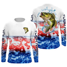 Load image into Gallery viewer, Red, White, Blue Camo Custom Bass Fishing Jerseys, Patriotic Bass Long Sleeve Fishing Shirts IPHW4220
