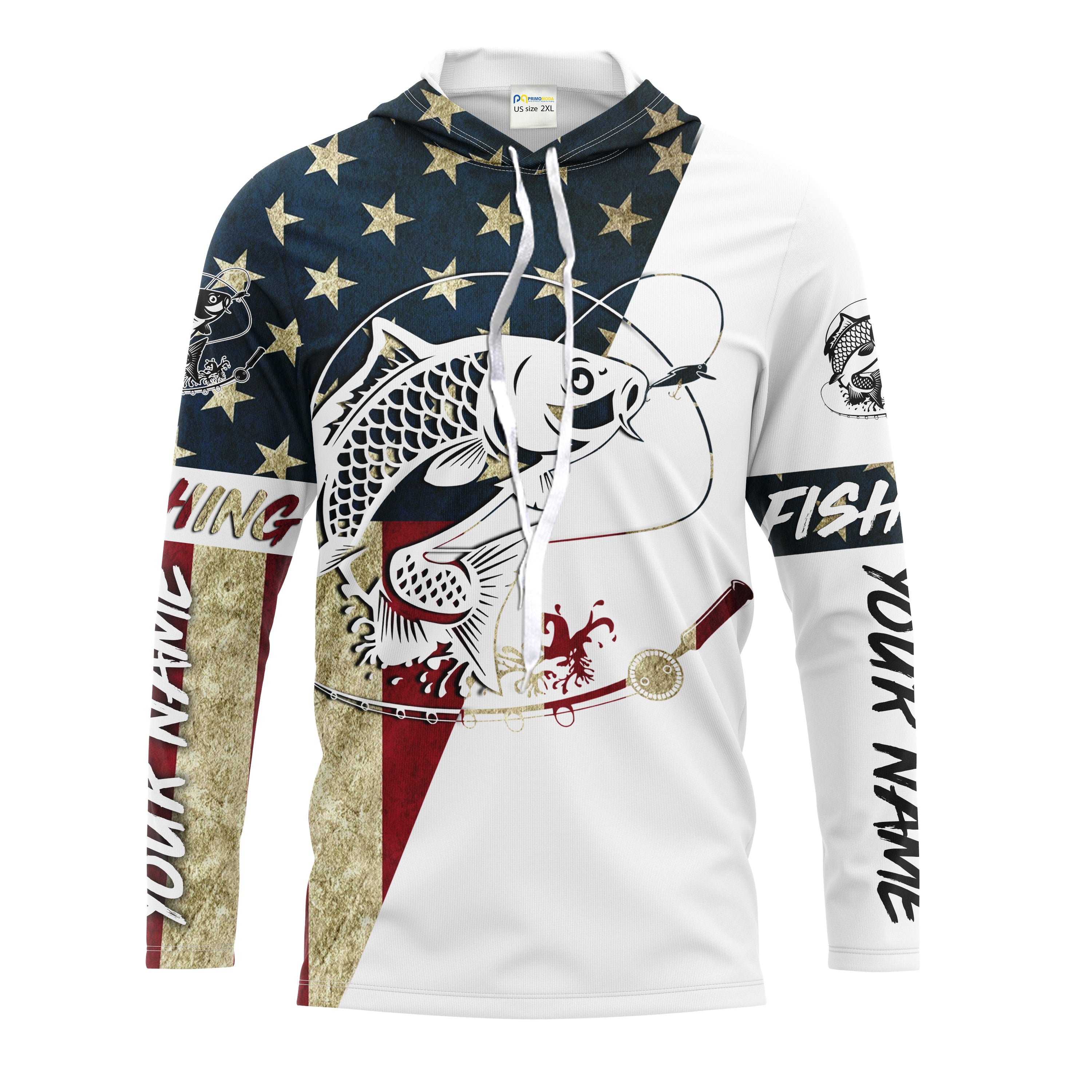 Personalized Carp Fishing American Flag Long Sleeve Fishing Shirts, Patriotic Fishing gifts - HPW118