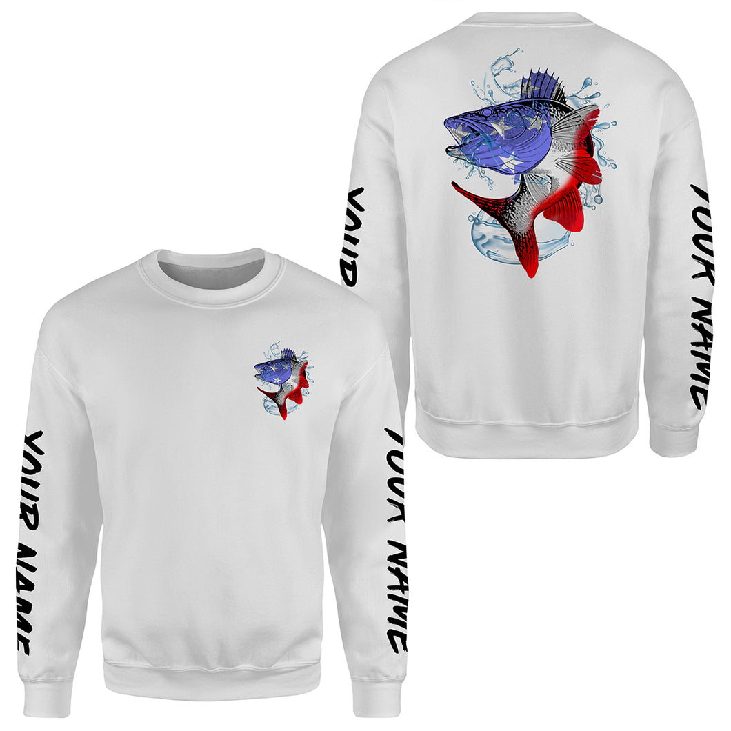 Walleye  Fishing American Flag Custom All over print Sweatshirt, Patriotic Fishing gifts - HPW164