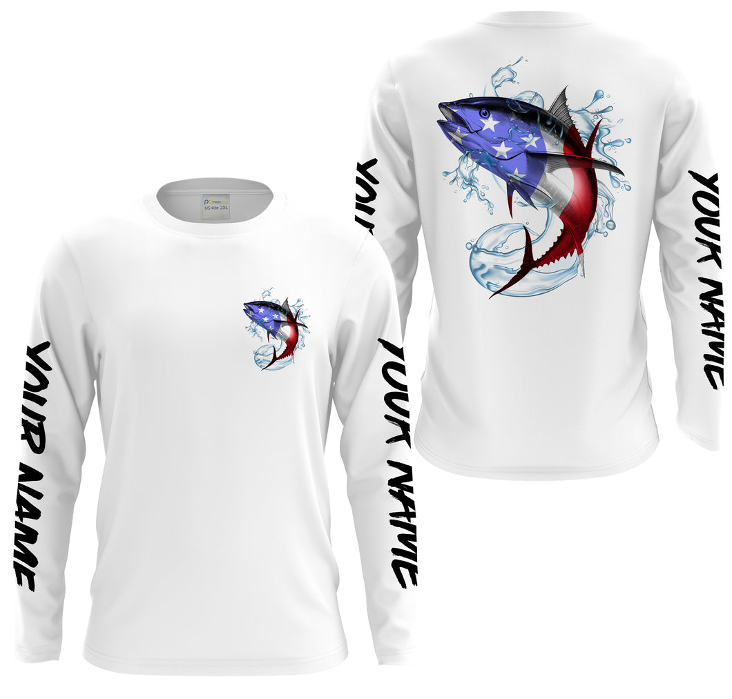 Tuna Fishing American Flag Custom performance Long Sleeve Fishing Shirts, Patriotic Fishing gifts - HPW161