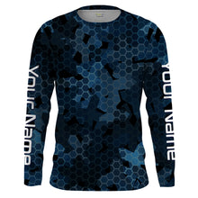 Load image into Gallery viewer, Dark blue camo Custom UV Long Sleeve performance Fishing Shirts, camouflage Fishing apparel IPHW1578
