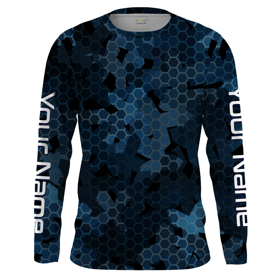 Dark blue camo Custom UV Long Sleeve performance Fishing Shirts, camouflage Fishing apparel IPHW1578