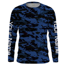 Load image into Gallery viewer, Dark blue camo Custom UV Long Sleeve performance Fishing Shirts, camouflage Fishing apparel IPHW1579

