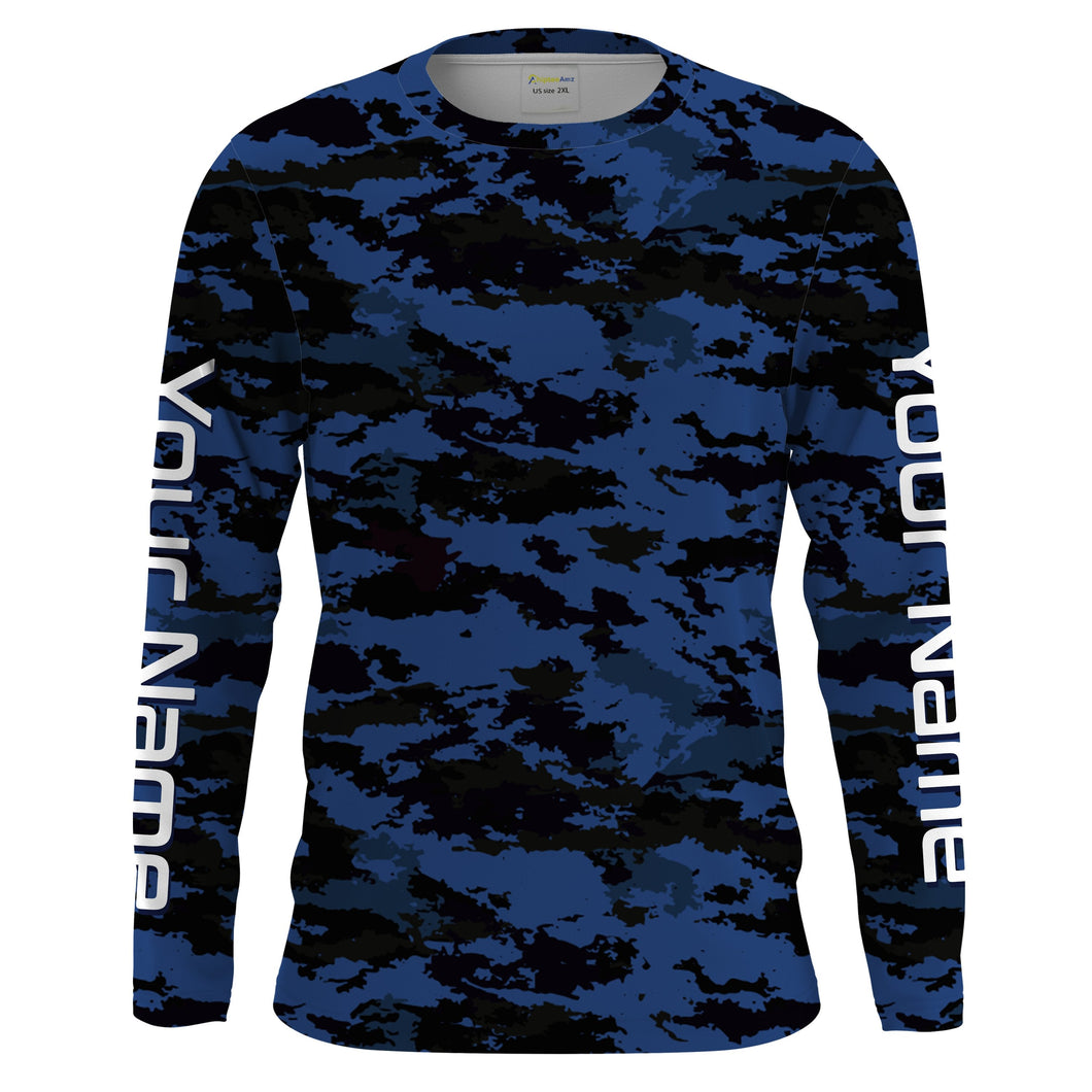 Dark blue camo Custom UV Long Sleeve performance Fishing Shirts, camouflage Fishing apparel IPHW1579