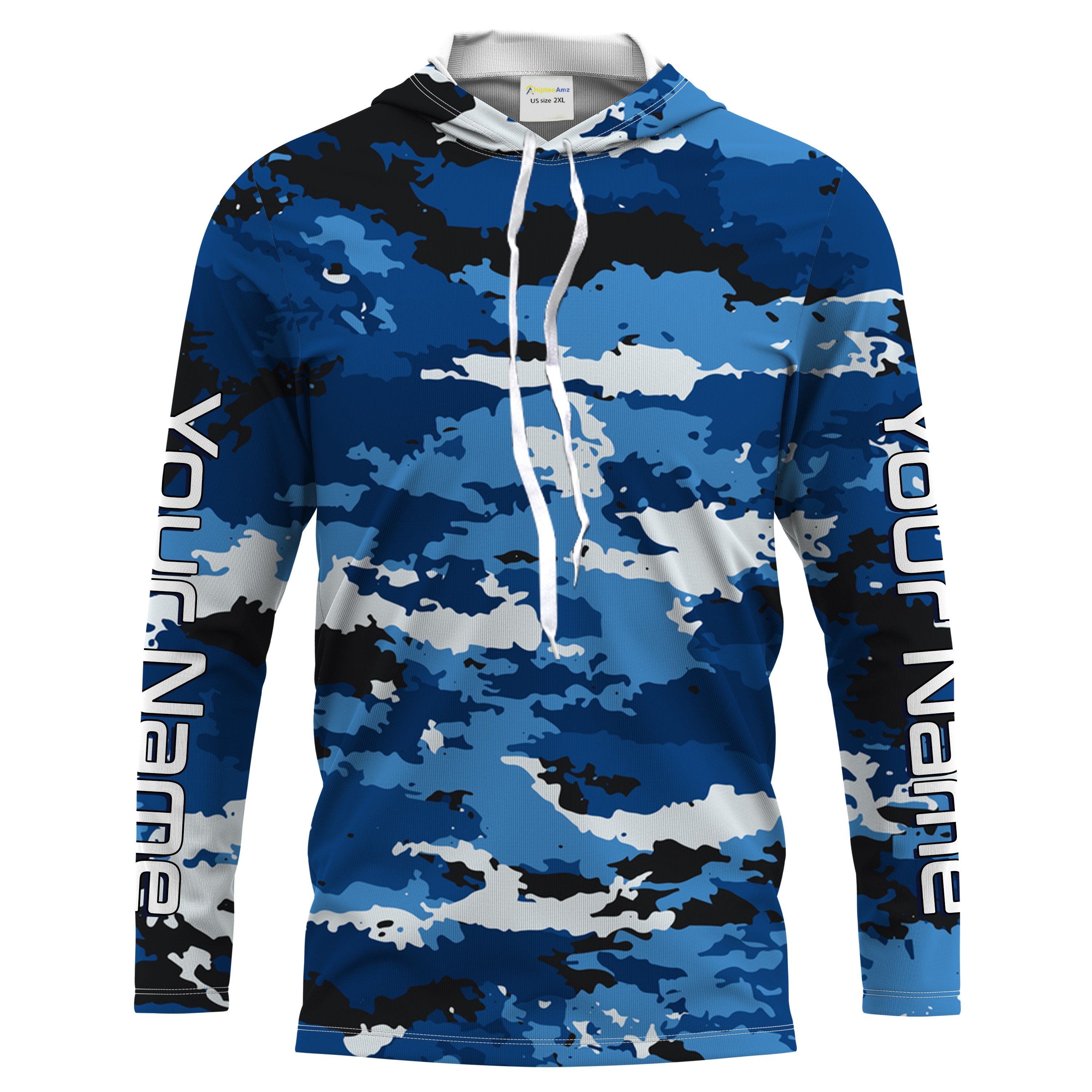 Blue camo Custom UV Long Sleeve performance Fishing Shirts, camouflage Fishing apparel IPHW1580