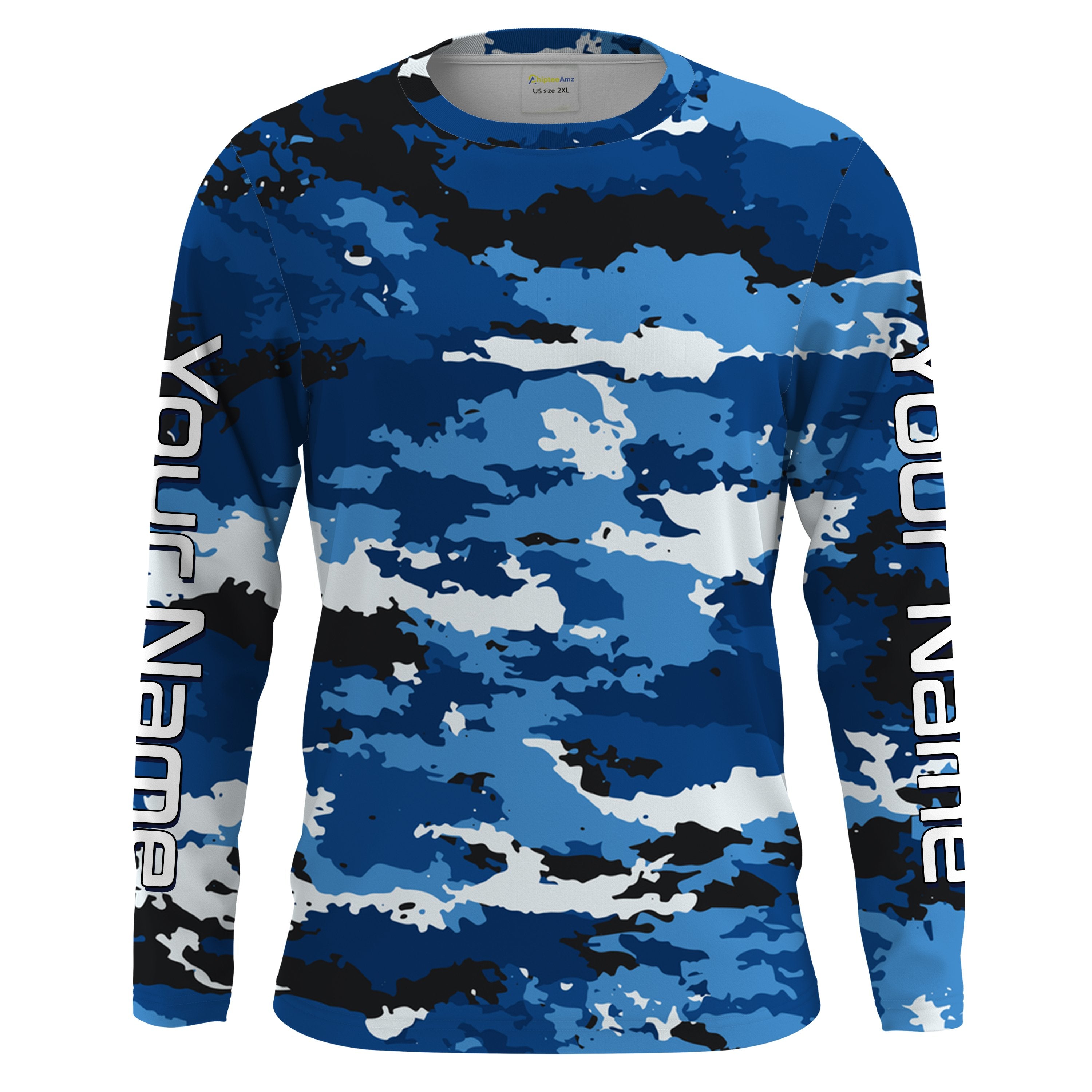 Blue camo Custom UV Long Sleeve performance Fishing Shirts, camouflage Fishing apparel IPHW1580