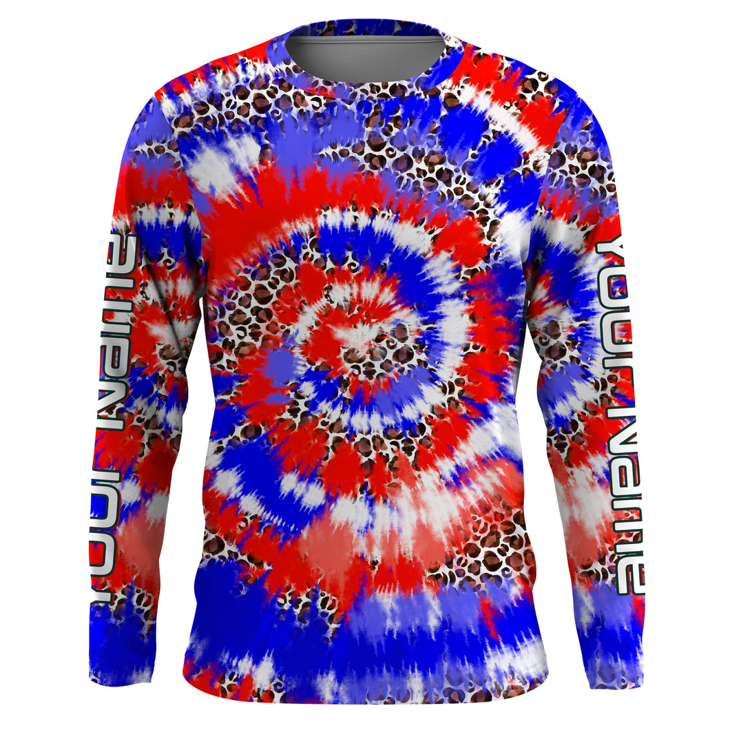 Personalized American Flag Leopard Tie dye Camo Long Sleeve Fishing Shirts, Patriotic Fishing gifts IPHW1718