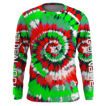 Load image into Gallery viewer, Green and red Christmas Tie dye Custom Shirts, Long Sleeve performance Christmas Fishing gifts - IPHW1719
