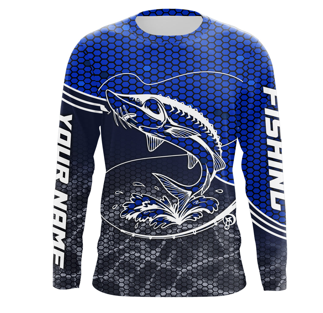Sturgeon Fishing Custom Long sleeve performance Shirts, Sturgeon Fishing jerseys | blue IPHW2962