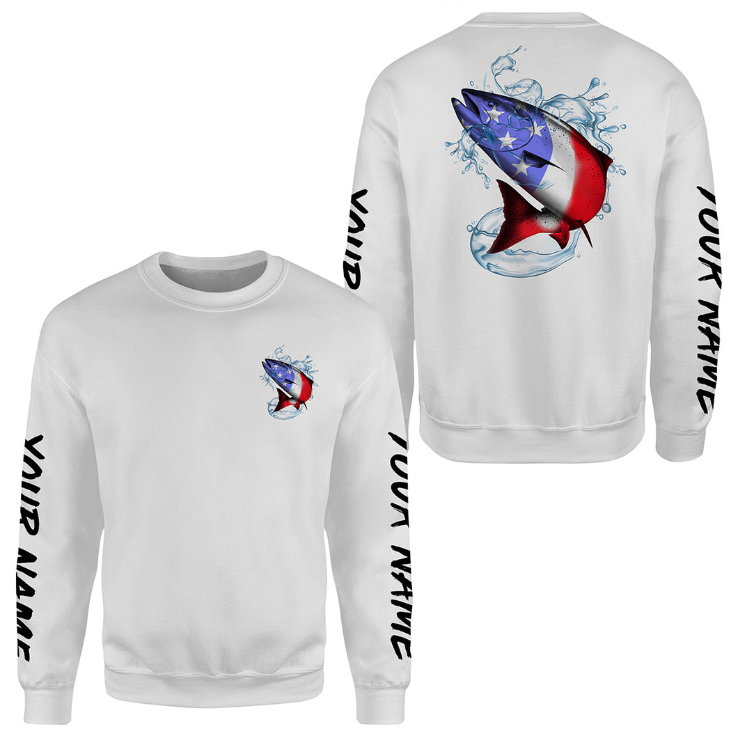 Chinook King Salmon American Flag Custom All over print Sweatshirt, Patriotic salmon tournament Fishing apparel - HPW165