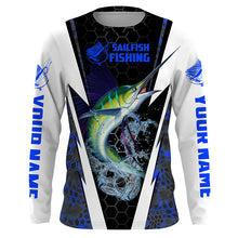 Load image into Gallery viewer, Personalized Sailfish Saltwater Long Sleeve Fishing Shirts, Sailfish Fishing Jerseys | Blue Camo IPHW3818
