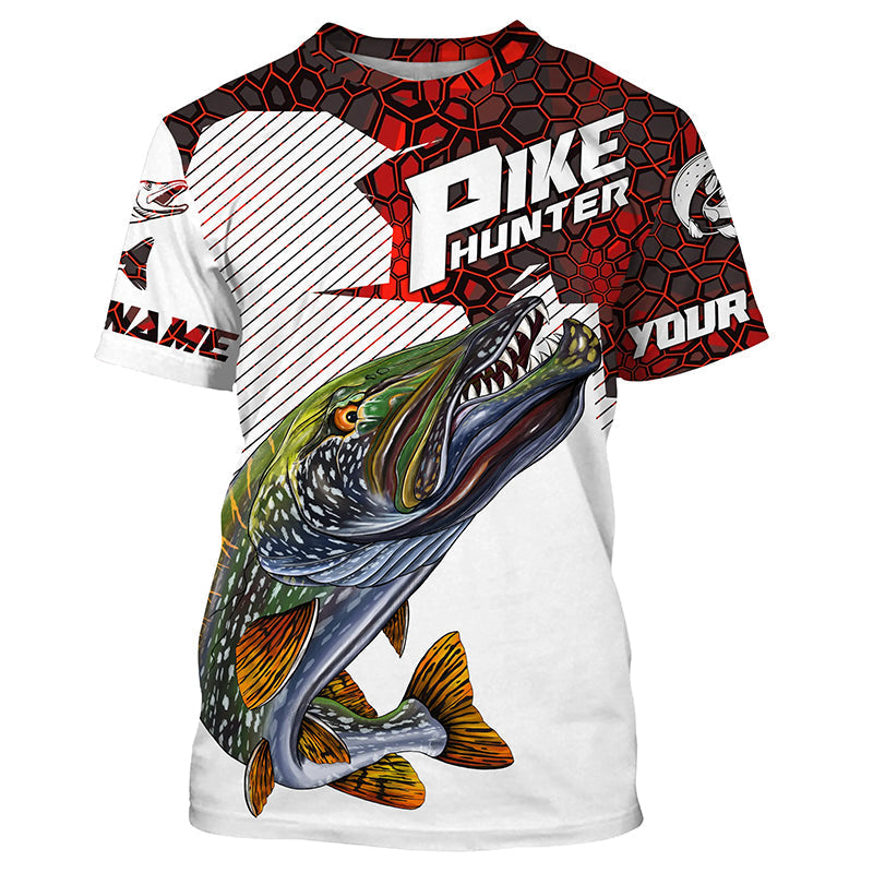 Pike Hunter Custom Nothern Pike Fishing Jerseys, Pike Long Sleeve Fishing Shirts | Red Camo IPHW3835