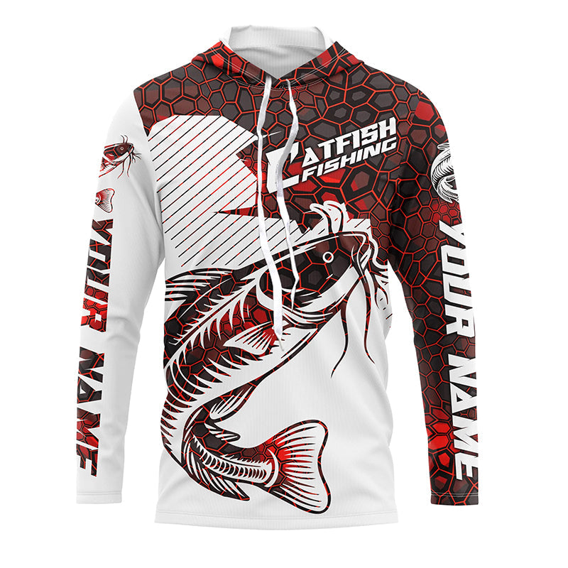 Red Camo Custom Catfish Long Sleeve Fishing Shirts For Men, Women And