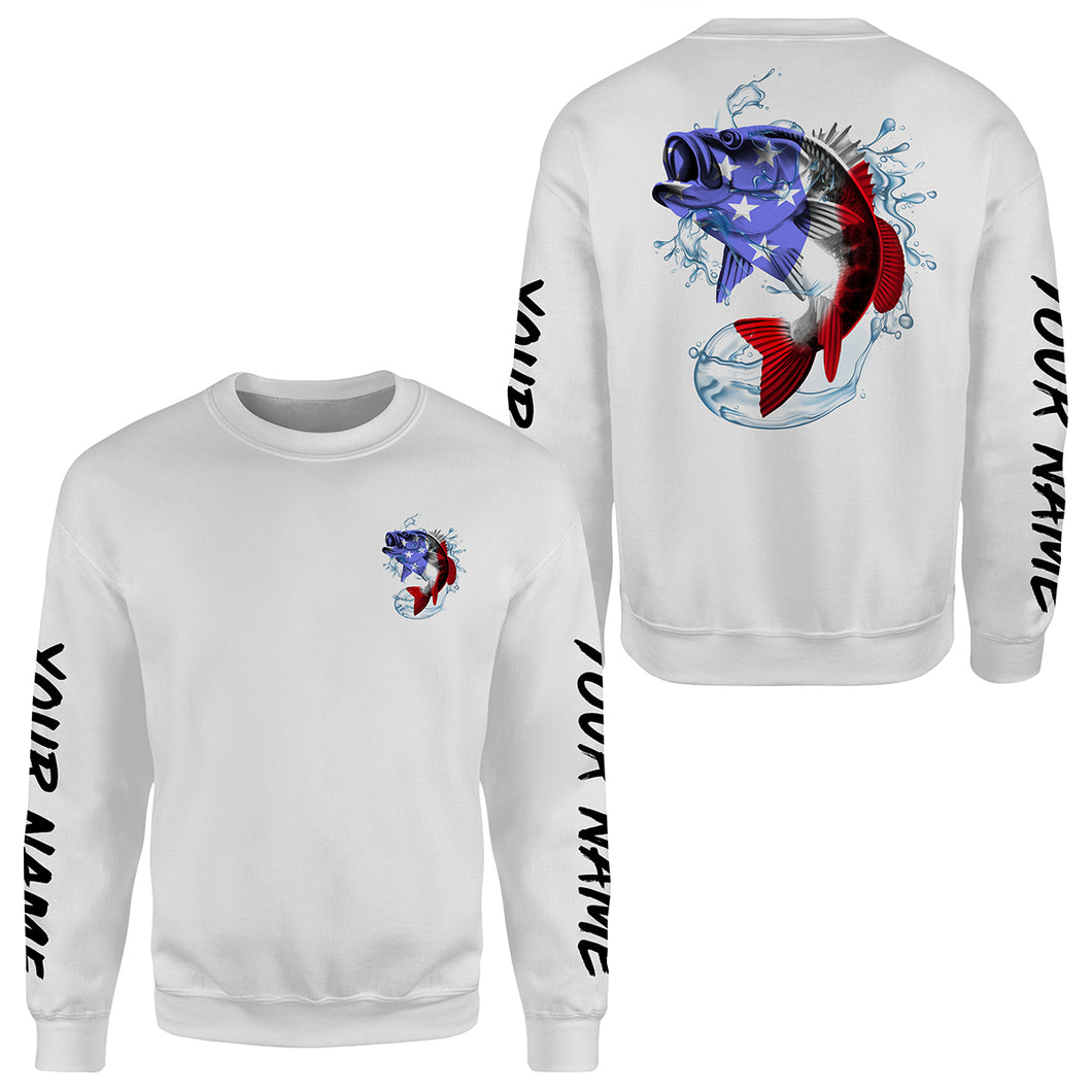 Bass Fishing American Flag Custom All over print Sweatshirt, Patriotic Bass Fishing Shirts - HPW167