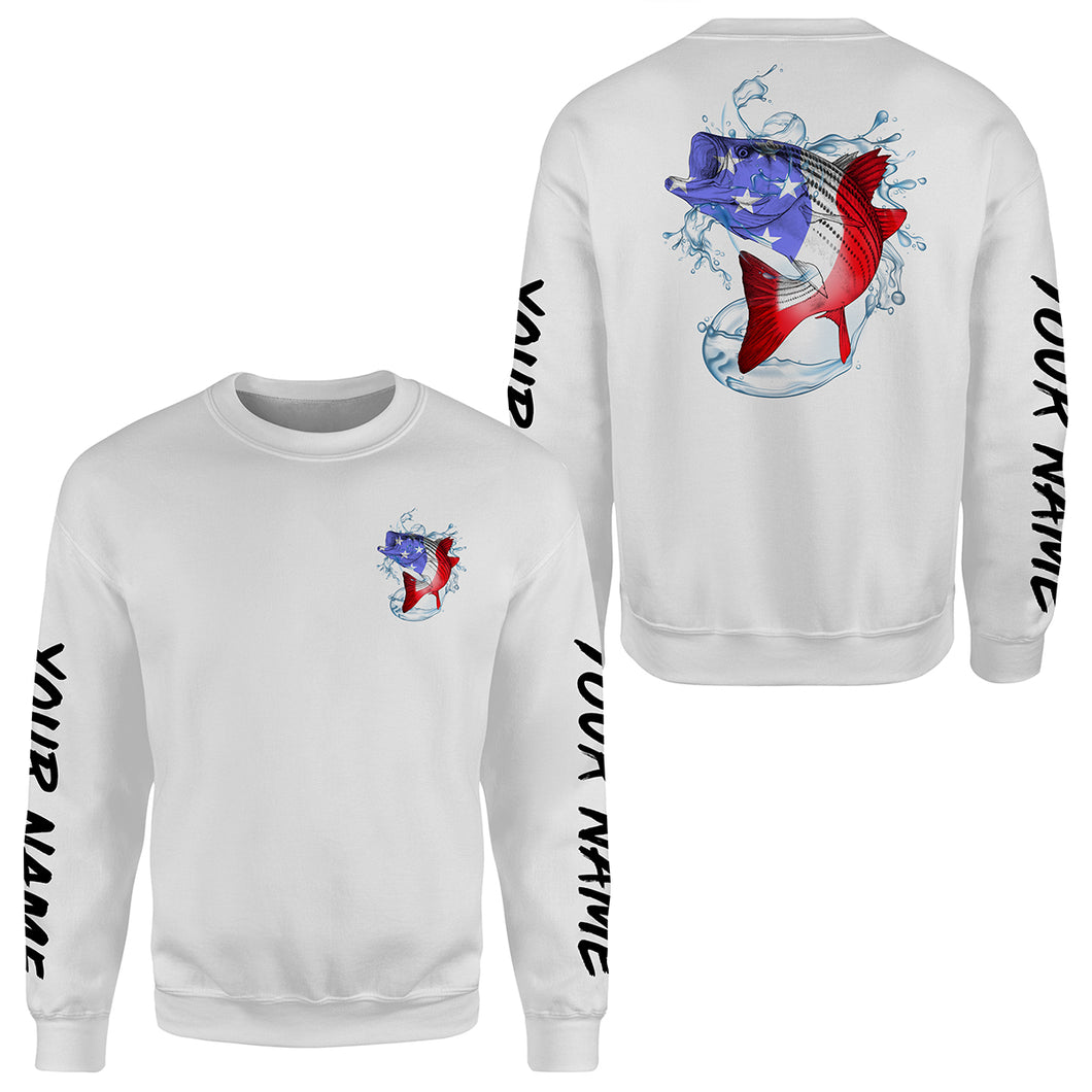 Striped Bass Fishing American Flag Custom All over print Sweatshirt, Patriotic Bass Fishing Shirts - HPW168