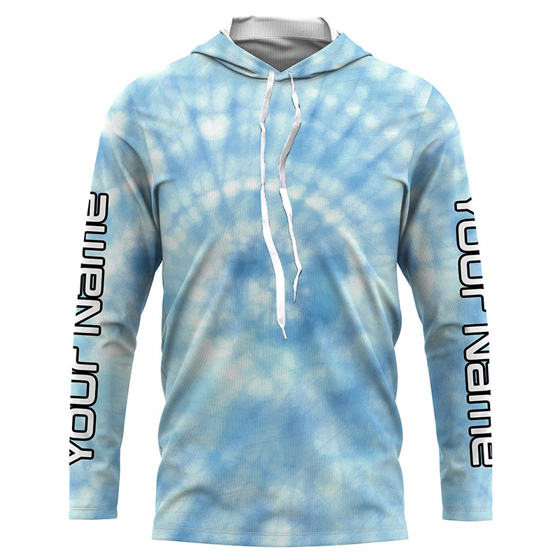 Custom blue spiral tie dye Long sleeve performance Fishing Shirts, Fishing gifts for Fisherman IPHW3584