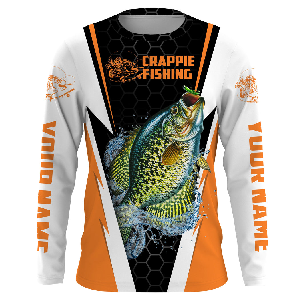 Crappie Fishing jerseys, Crappie Custom Long Sleeve performance Fishing Shirts | orange IPHW2075