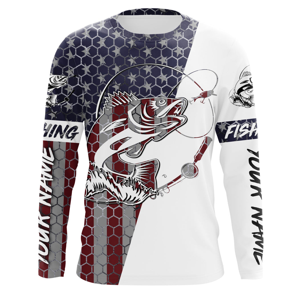 Walleye Fishing American Flag Custom Fishing shirts, personalized Patriotic Fishing jerseys IPHW2205