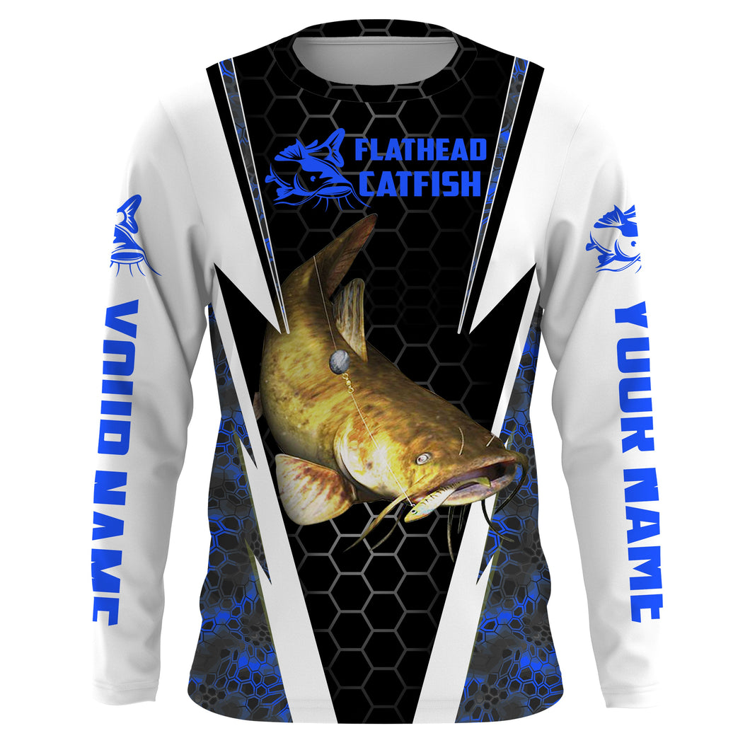 Catfish Fishing Custom Long Sleeve performance Fishing Shirts Fishing jerseys | blue camo IPHW2208