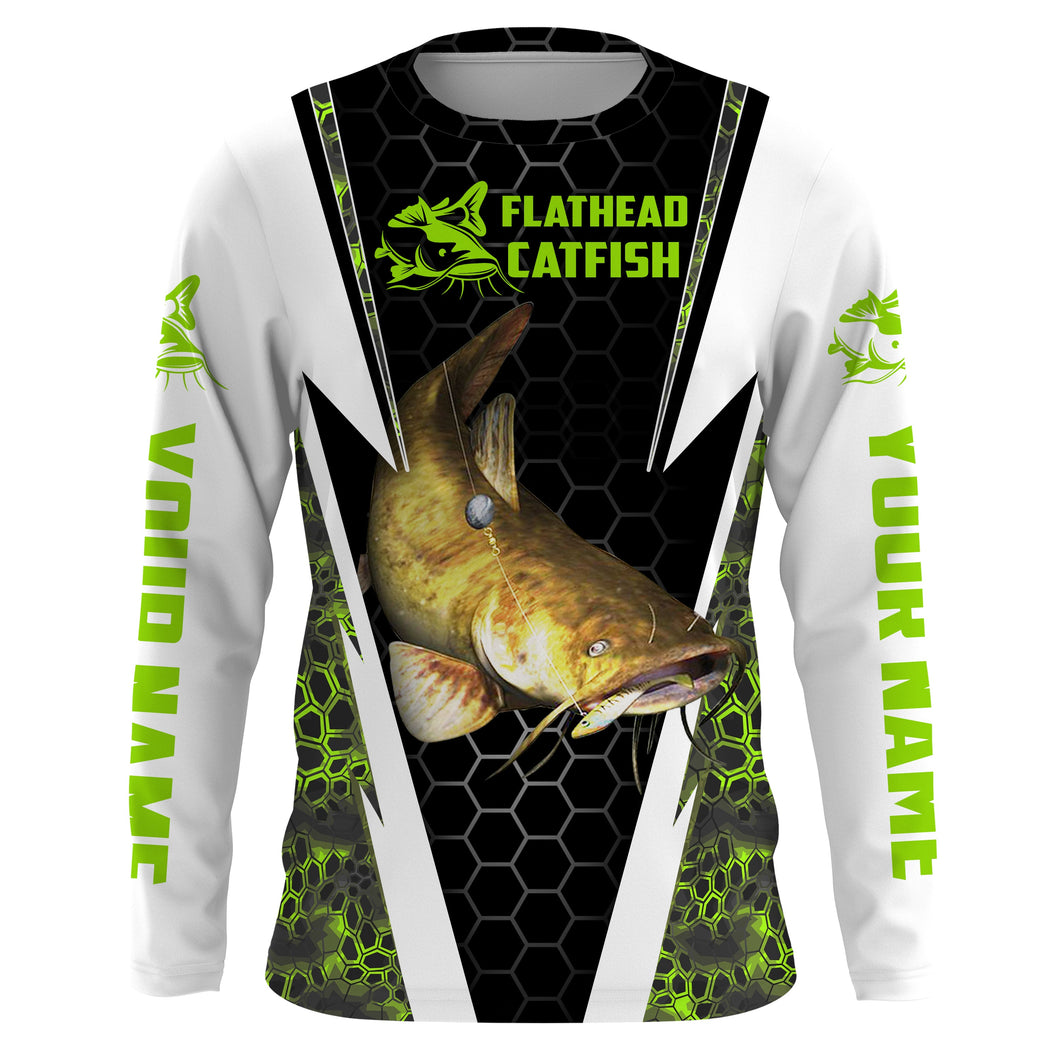 Catfish Fishing Custom Long Sleeve performance Fishing Shirts Fishing jerseys | green camo IPHW2209