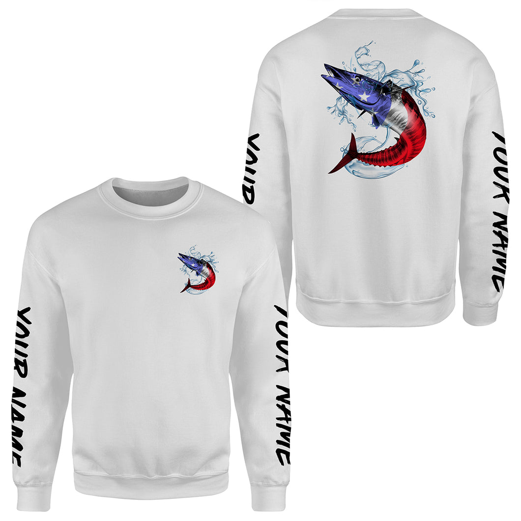 King Mackerel Fishing American Flag Custom All over print Sweatshirt, Patriotic Fishing apparel - HPW171