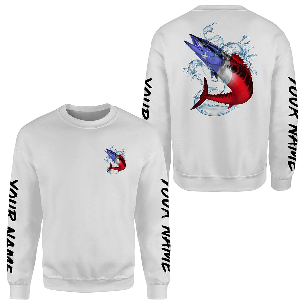 Wahoo Fishing American Flag Custom All over print Sweatshirt, Patriotic Fishing apparel - HPW173