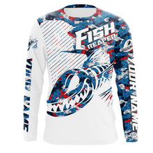 Load image into Gallery viewer, Fish reaper Custom Long Sleeve Fishing Shirts, Skull Fishing jerseys | red white blue camo IPHW3159
