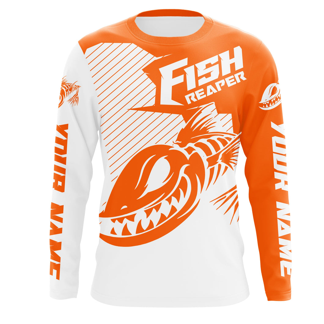 Fish reaper Custom Long Sleeve performance Fishing Shirts, Skull Fishing jerseys | orange IPHW3161