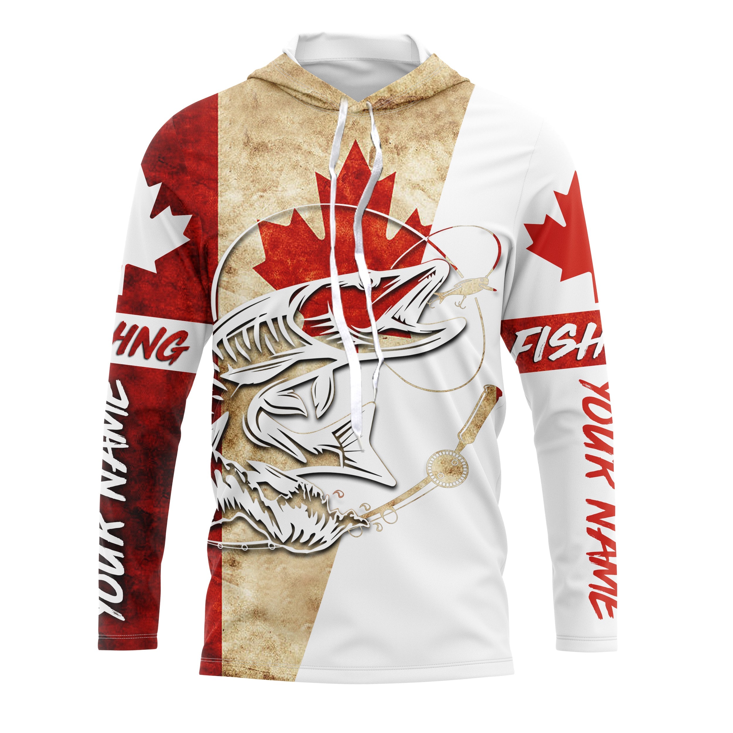 Canada Flag Musky Fishing Custom long sleeve performance Fishing Shirts, Muskie Fishing jerseys IPHW2971