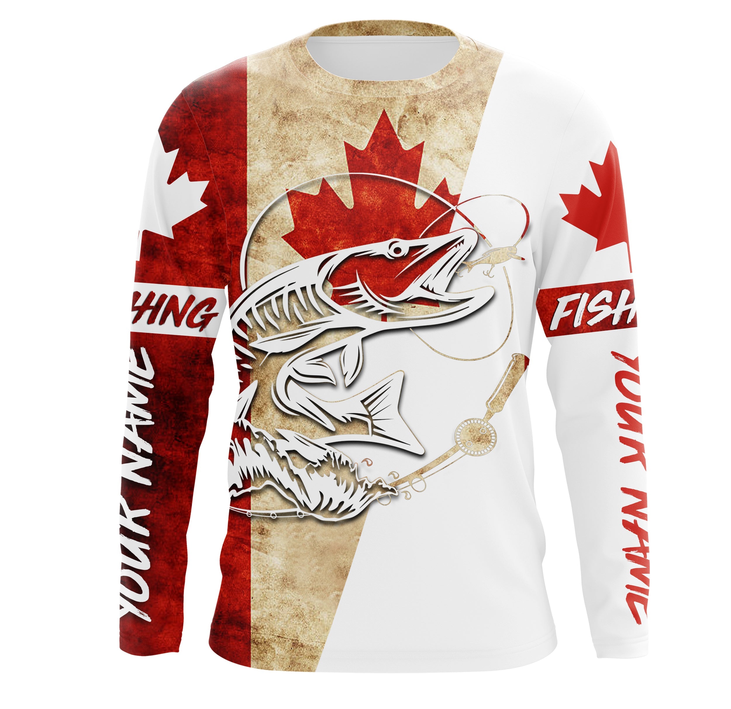 Canada Flag Musky Fishing Custom long sleeve performance Fishing Shirts, Muskie Fishing jerseys IPHW2971