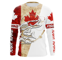 Load image into Gallery viewer, Canada Flag Musky Fishing Custom long sleeve performance Fishing Shirts, Muskie Fishing jerseys IPHW2971
