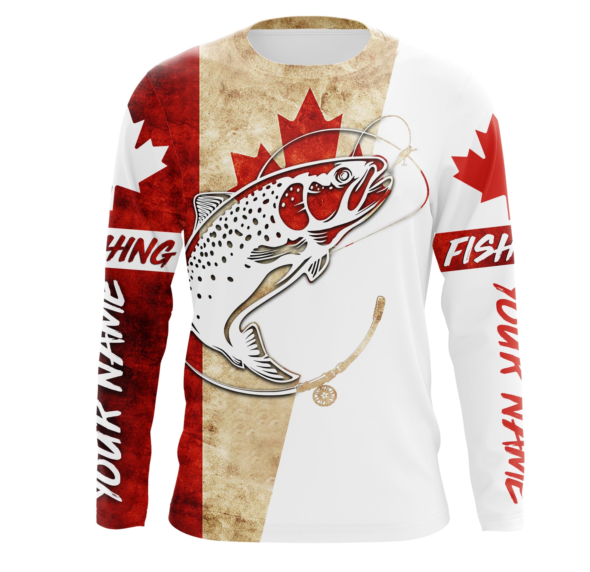 Canada Flag Rainbow Trout Custom long sleeve performance Fishing Shirt