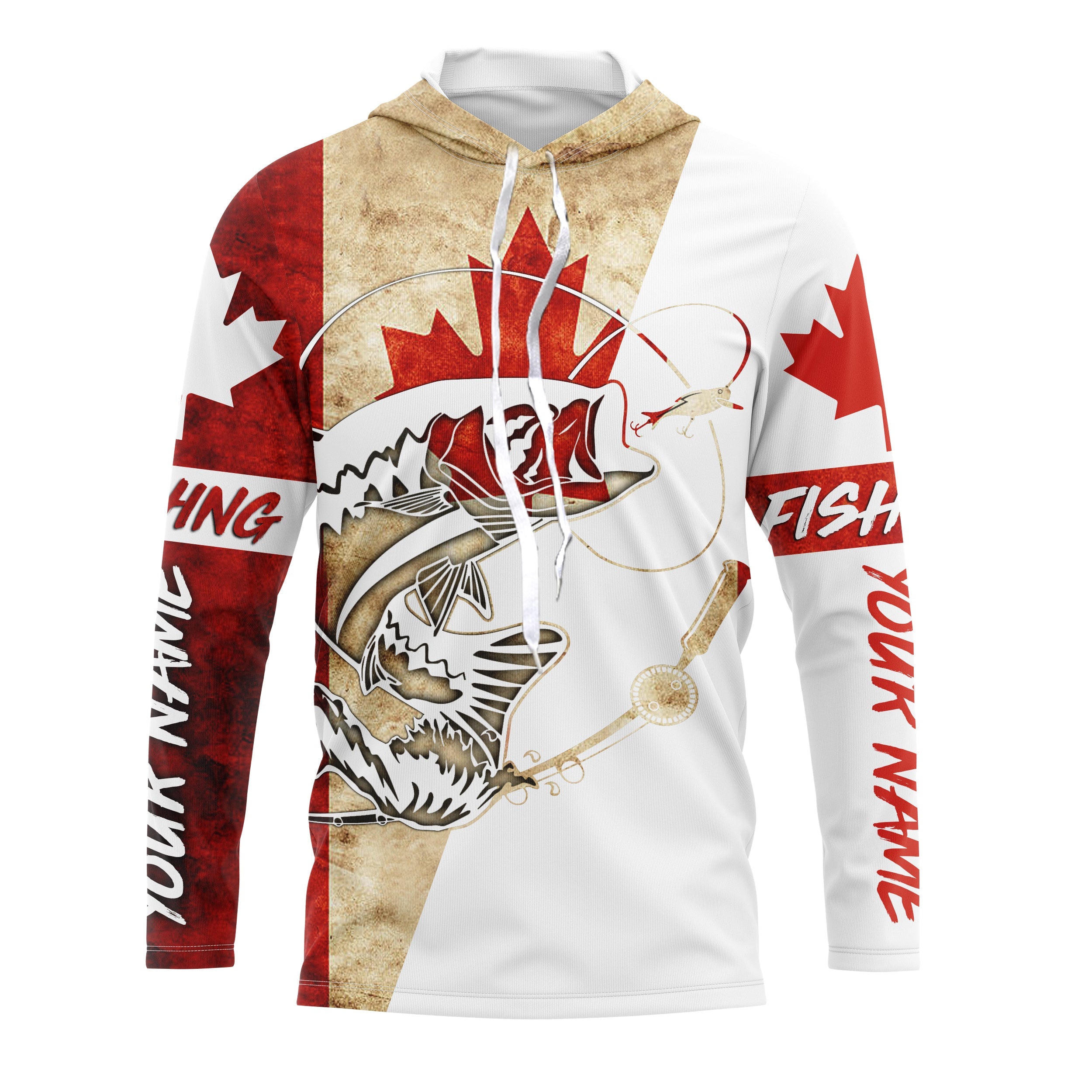 Canada Flag Smallmouth Bass Custom long sleeve performance Fishing Shirts, Bass Fishing jerseys IPHW2974