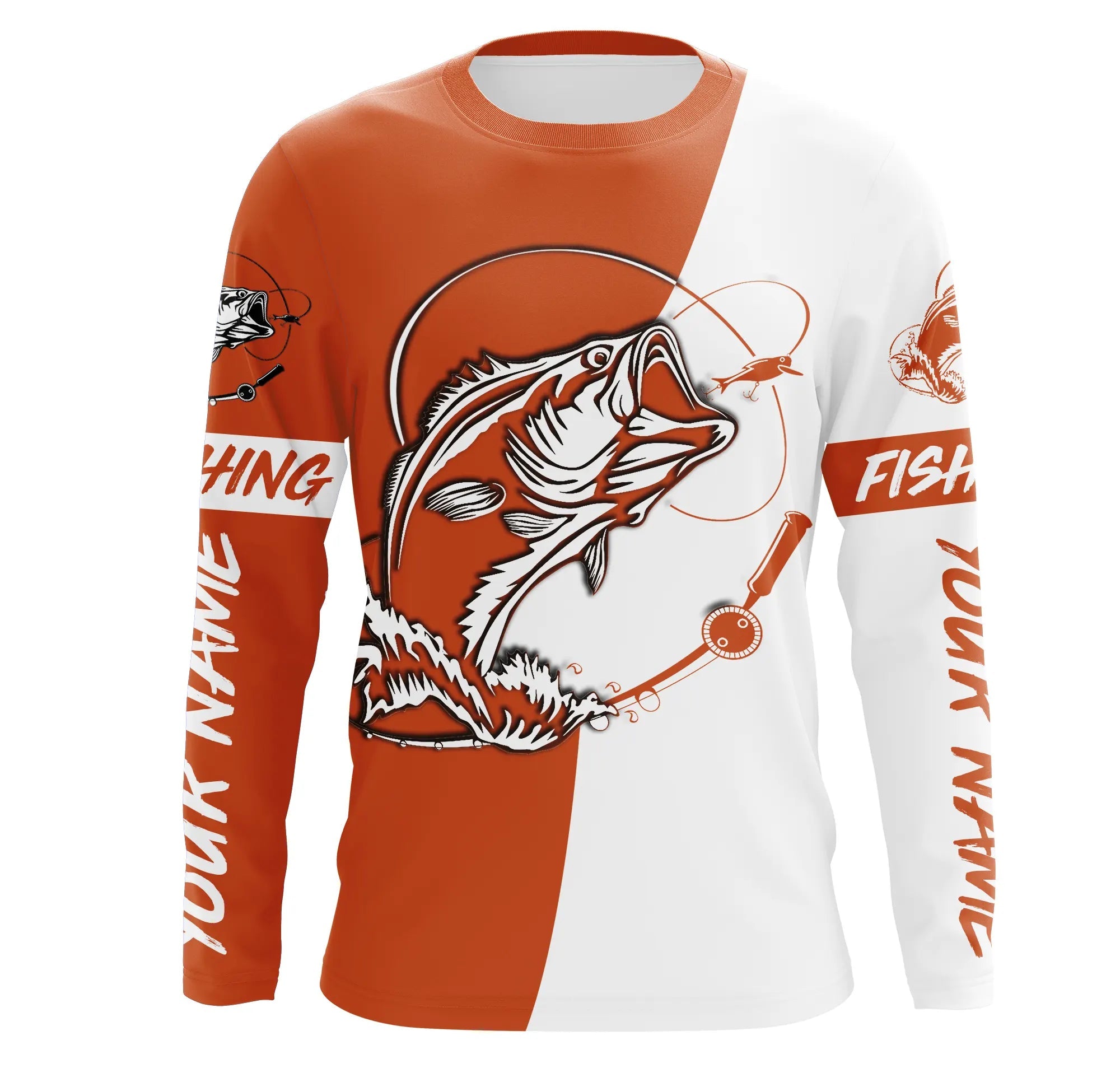 Personalized Bass Long sleeve Fishing Shirts, Bass Fall season Fishing Shirts | orange IPHW3604