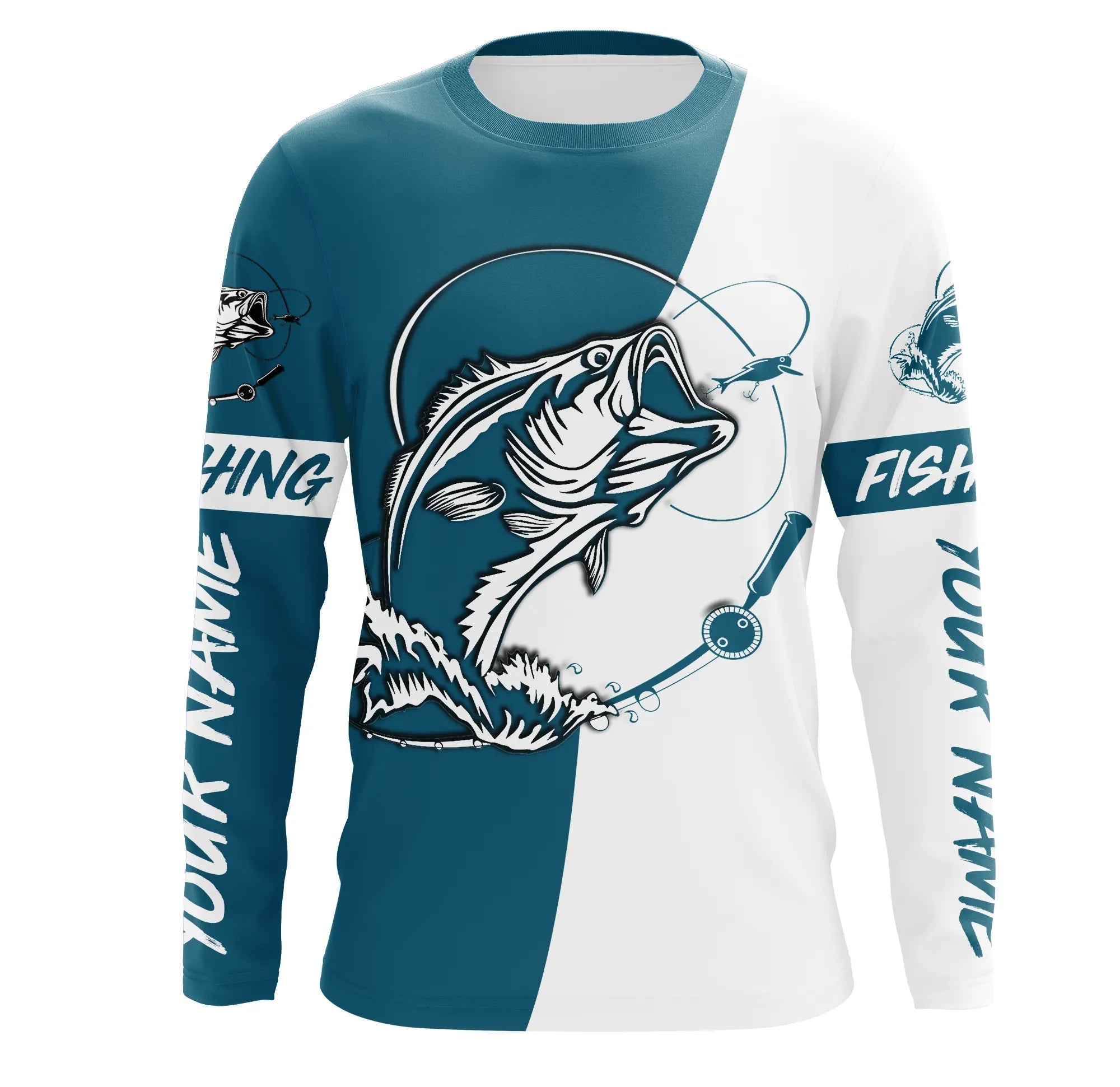 Personalized Bass Long sleeve Fishing Shirts, Bass Fall season Fishing Shirts | light navy blue IPHW3605