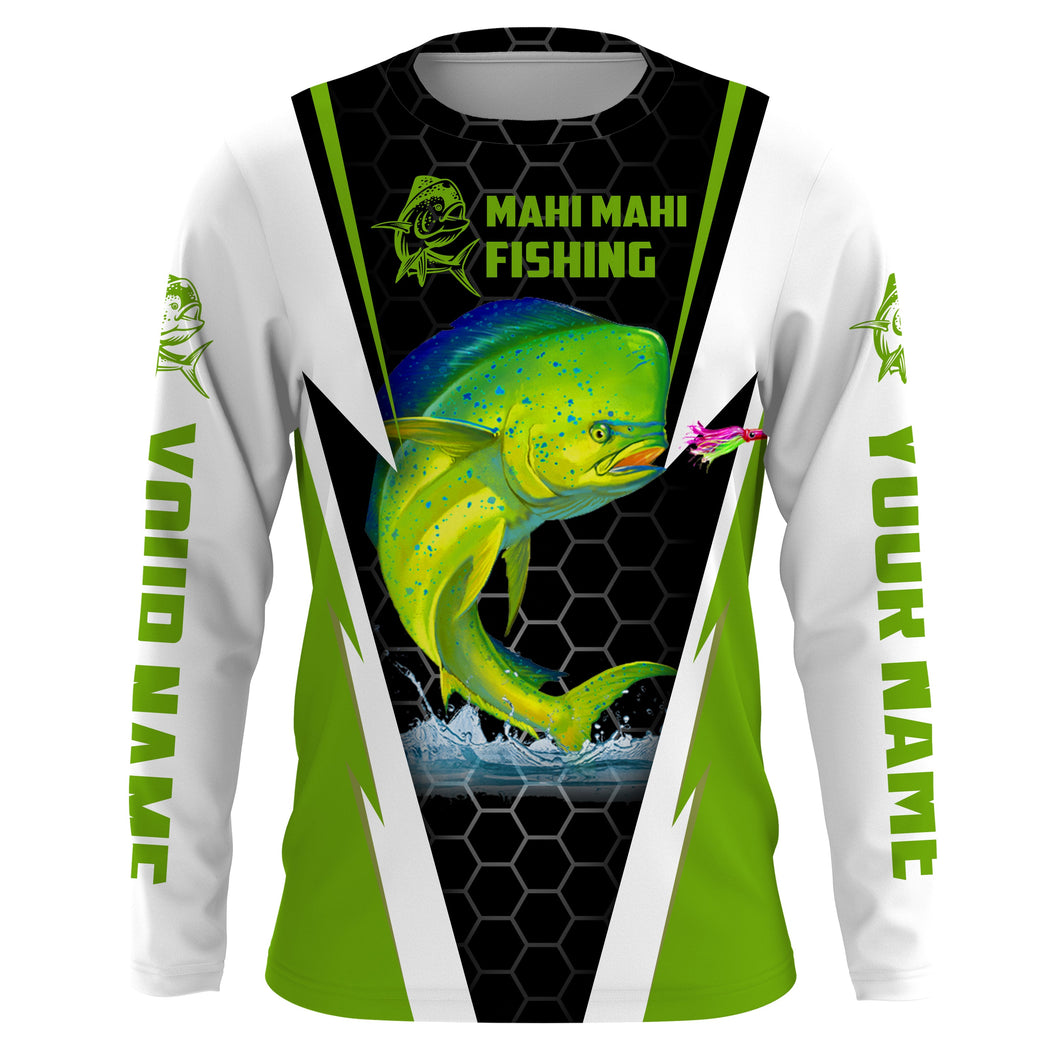 Personalized Mahi Mahi Fishing jerseys, Mahi Mahi Long Sleeve Fishing tournament shirts | green IPHW2232