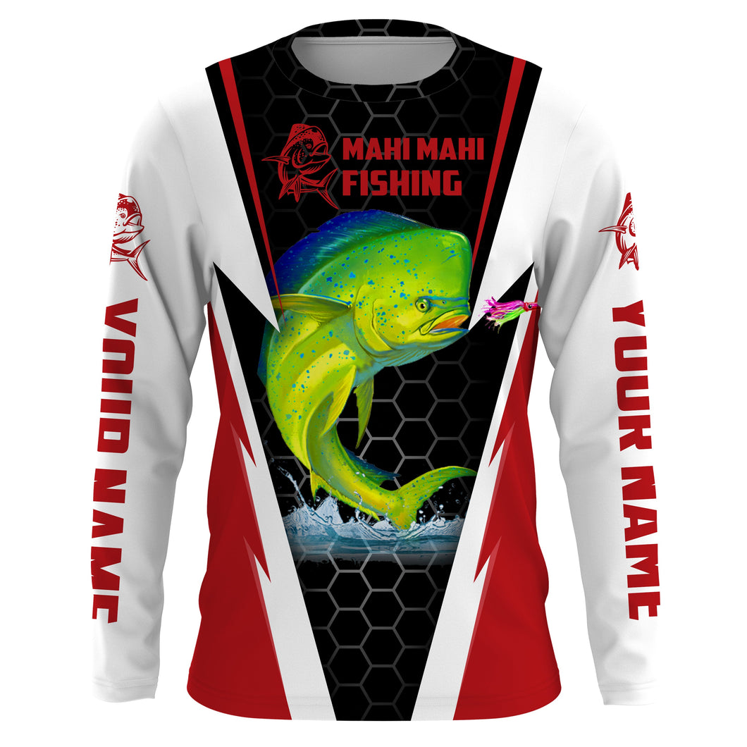 Personalized Mahi Mahi Fishing jerseys, Mahi Mahi Long Sleeve Fishing tournament shirts | red IPHW2233