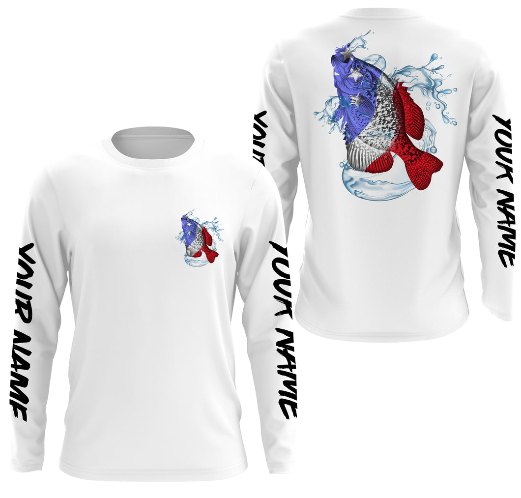 Crappie Fishing American Flag Custom performance Long Sleeve Fishing Shirts, Patriotic Fishing gifts IPHW1776