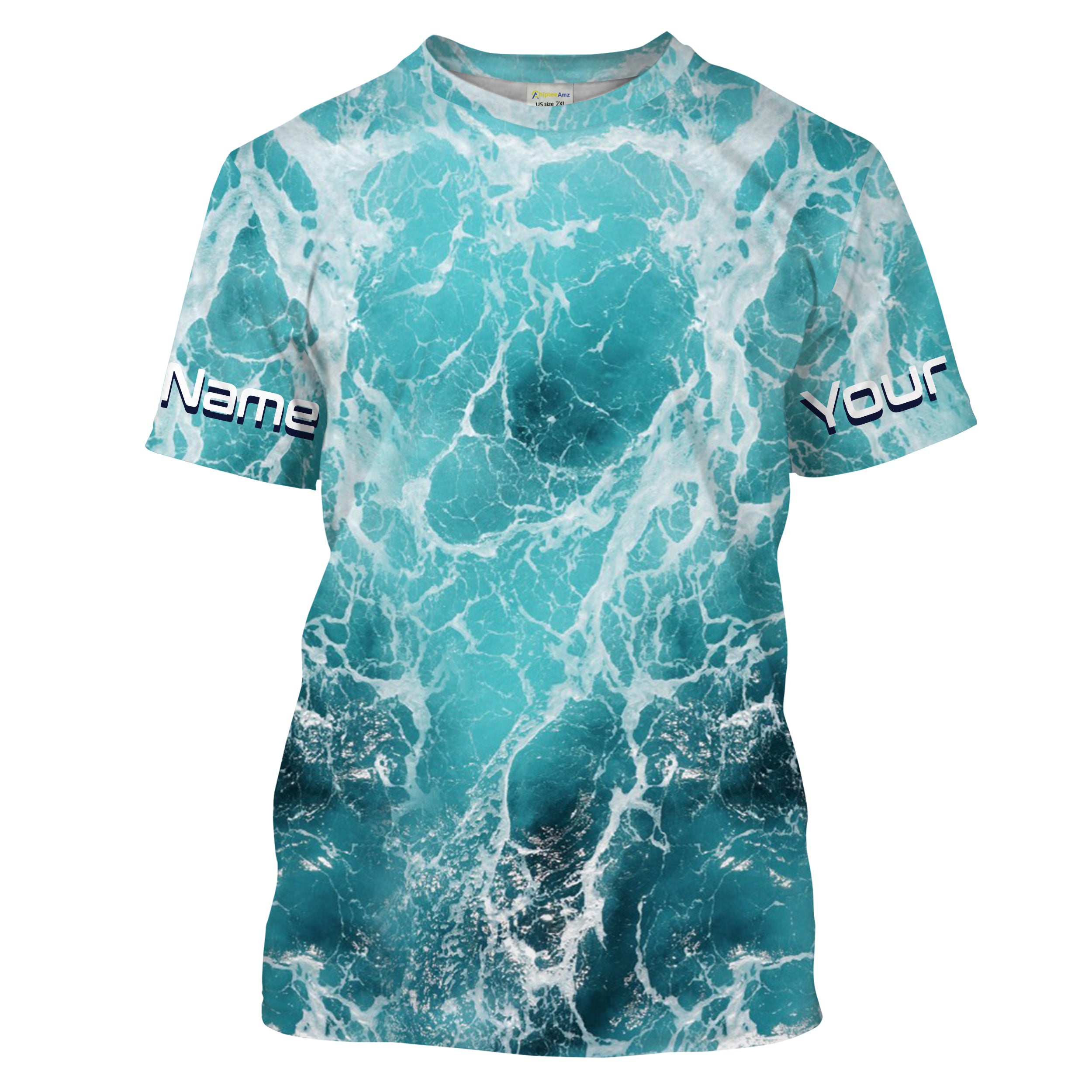 Custom Saltwater performance Fishing T Shirts for anglers | teal blue Sea wave camo Fishing jerseys - HPW180