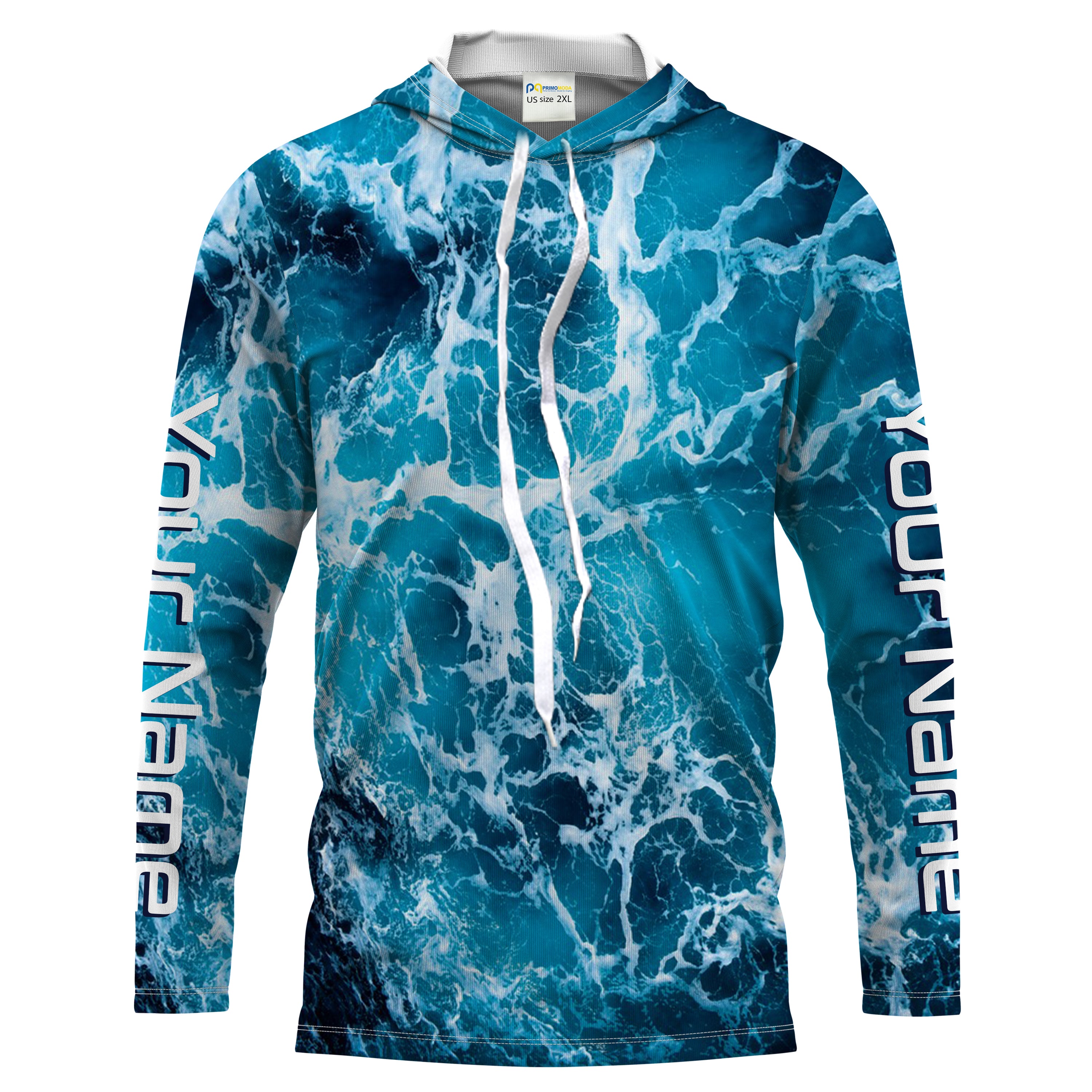 Custom Saltwater Long sleeve Fishing Shirts UV Protection, Sea wave camo Fishing Shirts - HPW181