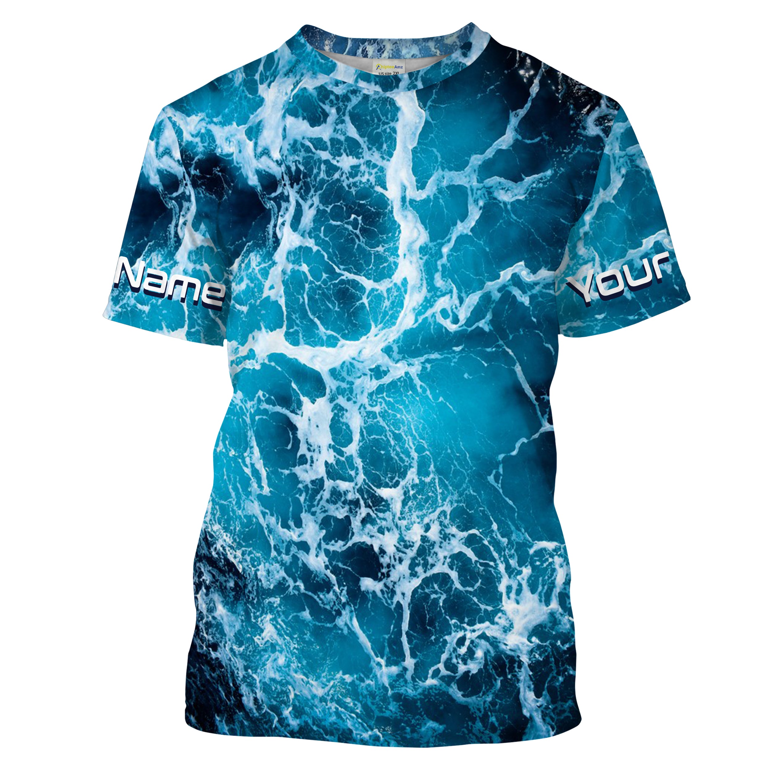 Custom Saltwater Fishing T Shirts UV Protection, Sea wave camo Fishing T Shirts - HPW181