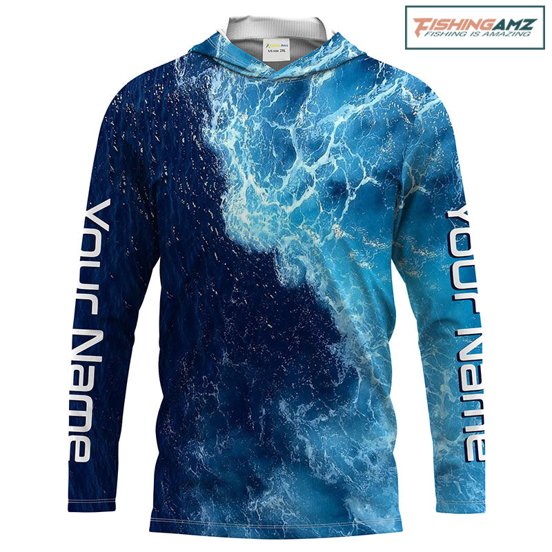 Beautiful Custom Saltwater Long sleeve Fishing Shirts UV Protection, Sea wave camo Fishing Shirts - HPW182