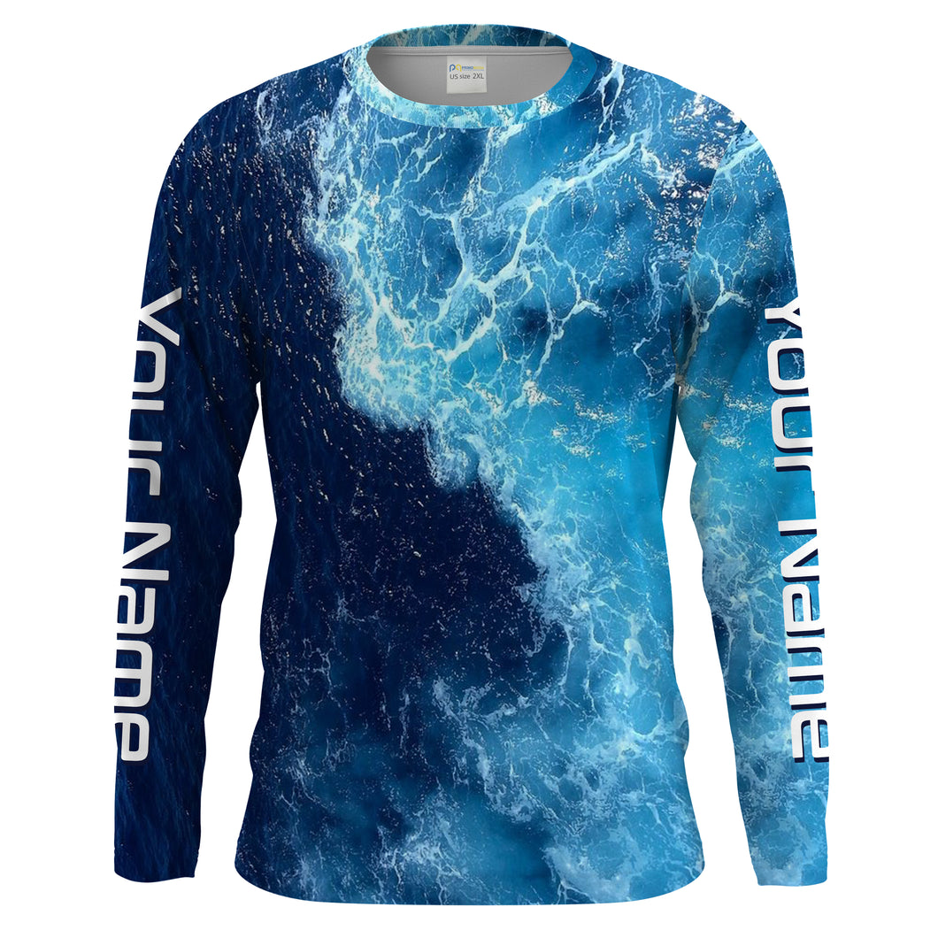 Beautiful Custom Saltwater Long sleeve Fishing Shirts UV Protection, Sea wave camo Fishing Shirts - HPW182