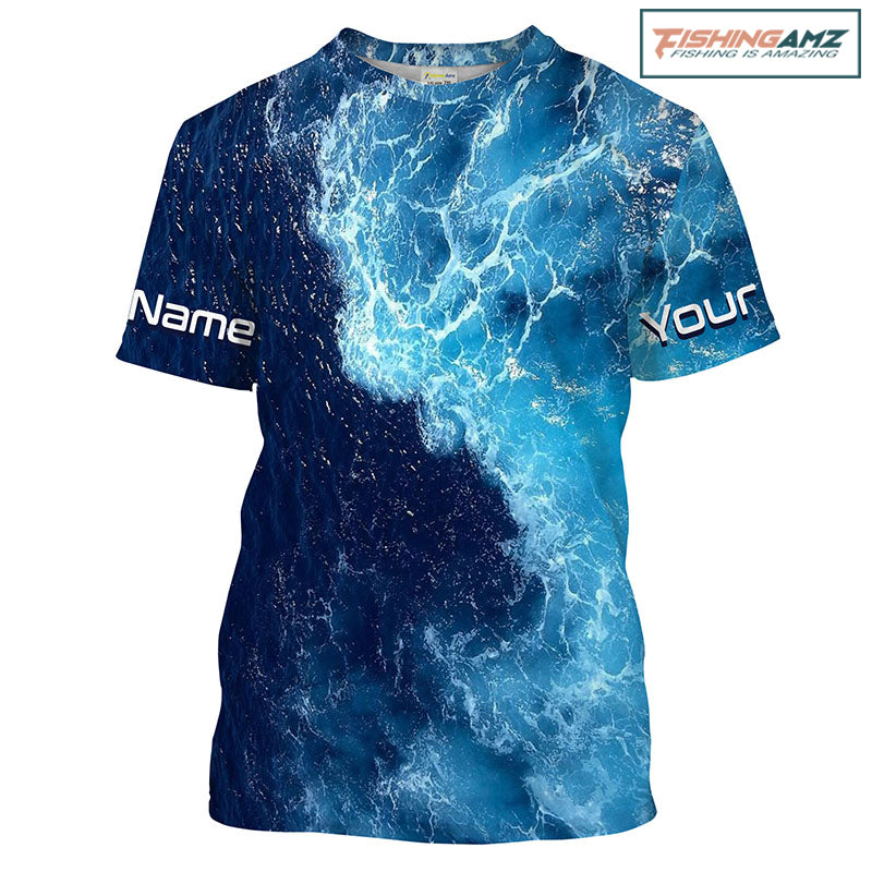 Beautiful Custom Saltwater Fishing T Shirts UV Protection, Sea wave camo Fishing T Shirts - HPW182