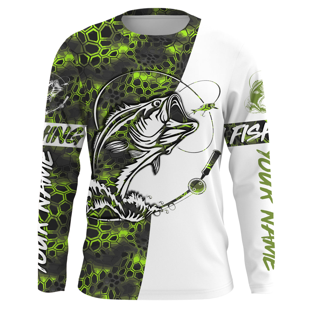 Custom Bass Fishing Long Sleeve performance Fishing Shirts, Fishing gifts for men | green camo IPHW2107