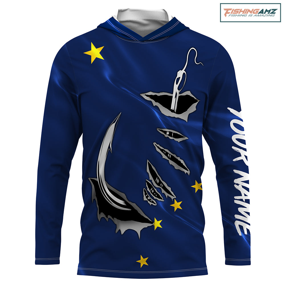 Alaska Flag Fishing 3D Fish Hook Personalized Men UV long sleeve performance fishing shirts - HPW46
