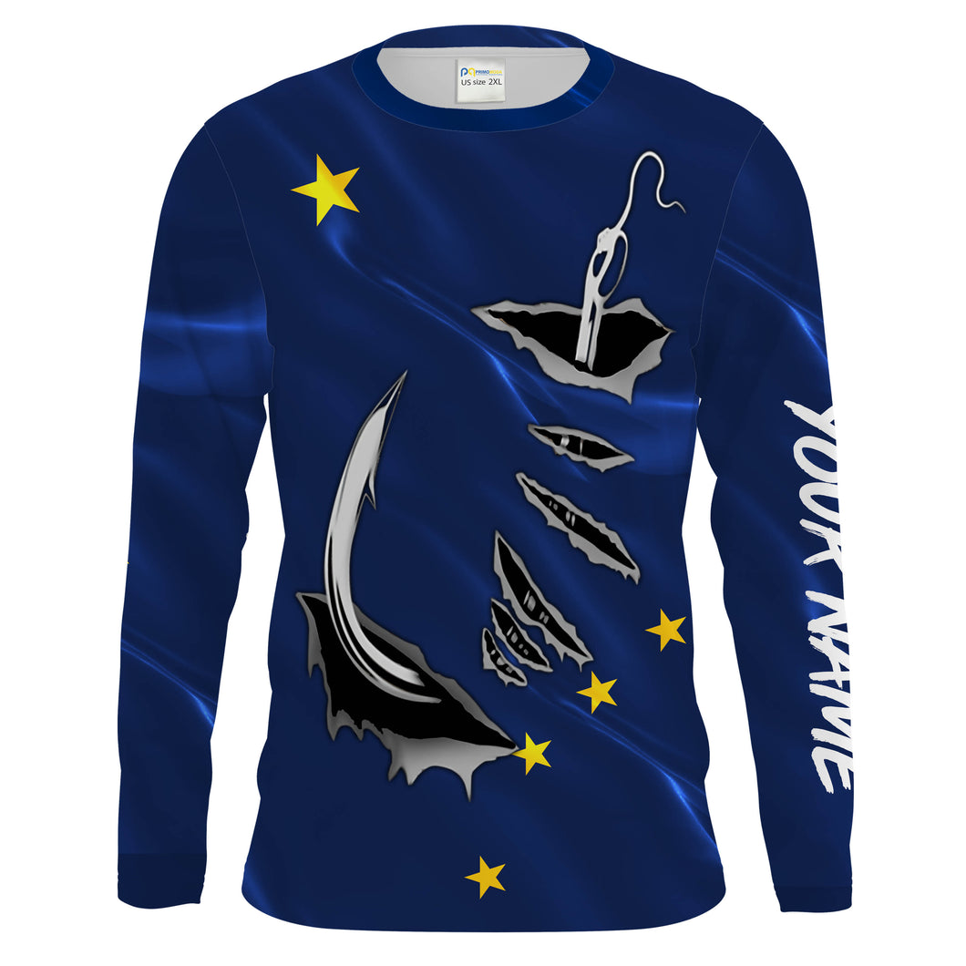 Alaska Flag Fishing 3D Fish Hook Personalized Men UV long sleeve performance fishing shirts - HPW46