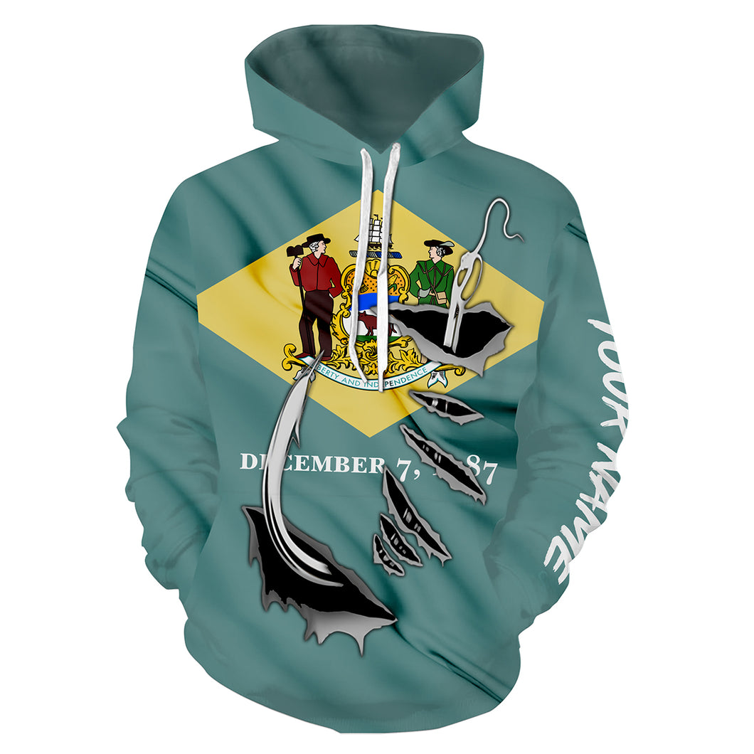 Delaware Flag Fish Hook Custom All over print Hoodie Fishing Shirts - HPW328