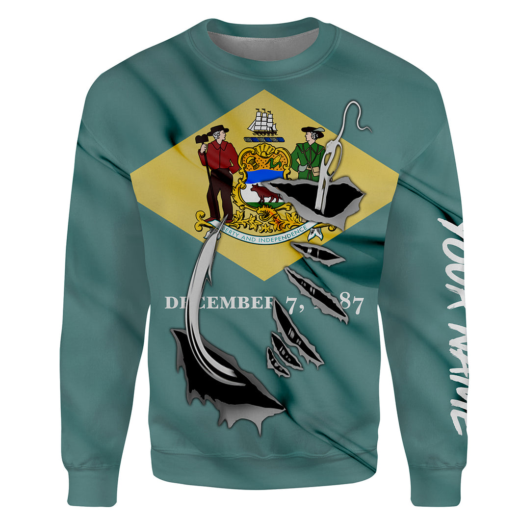 Delaware Flag Fishing Fish hook Custom All over print Sweatshirt, patriotic Fishing Shirts - HPW328